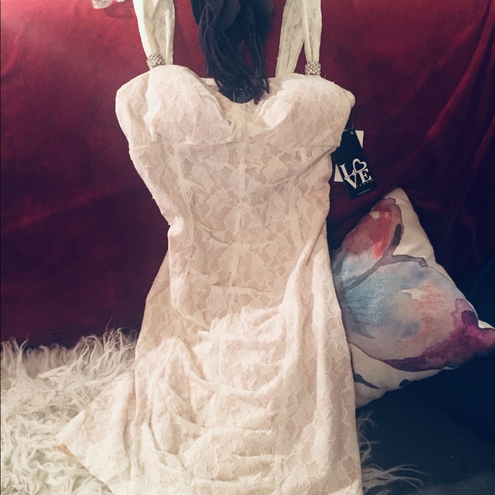 NWT | Love Tease Beige Lace Mini Cocktail Dress